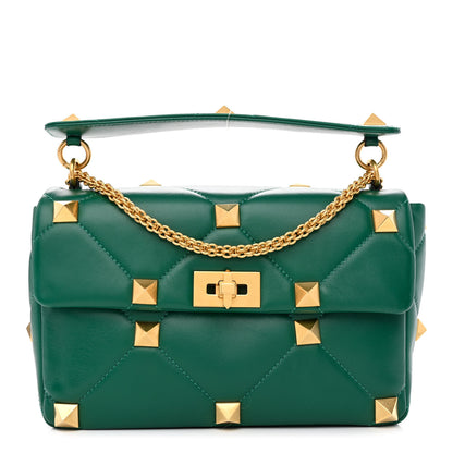Valentino Garavani Nappa Large Roman Stud Shoulder Bag Jungle 1 of 9