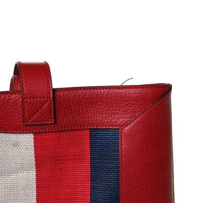 Gucci Canvas Calfskin Sylvie Stripe Logo Mens Tote Red White Blue 13 of 14