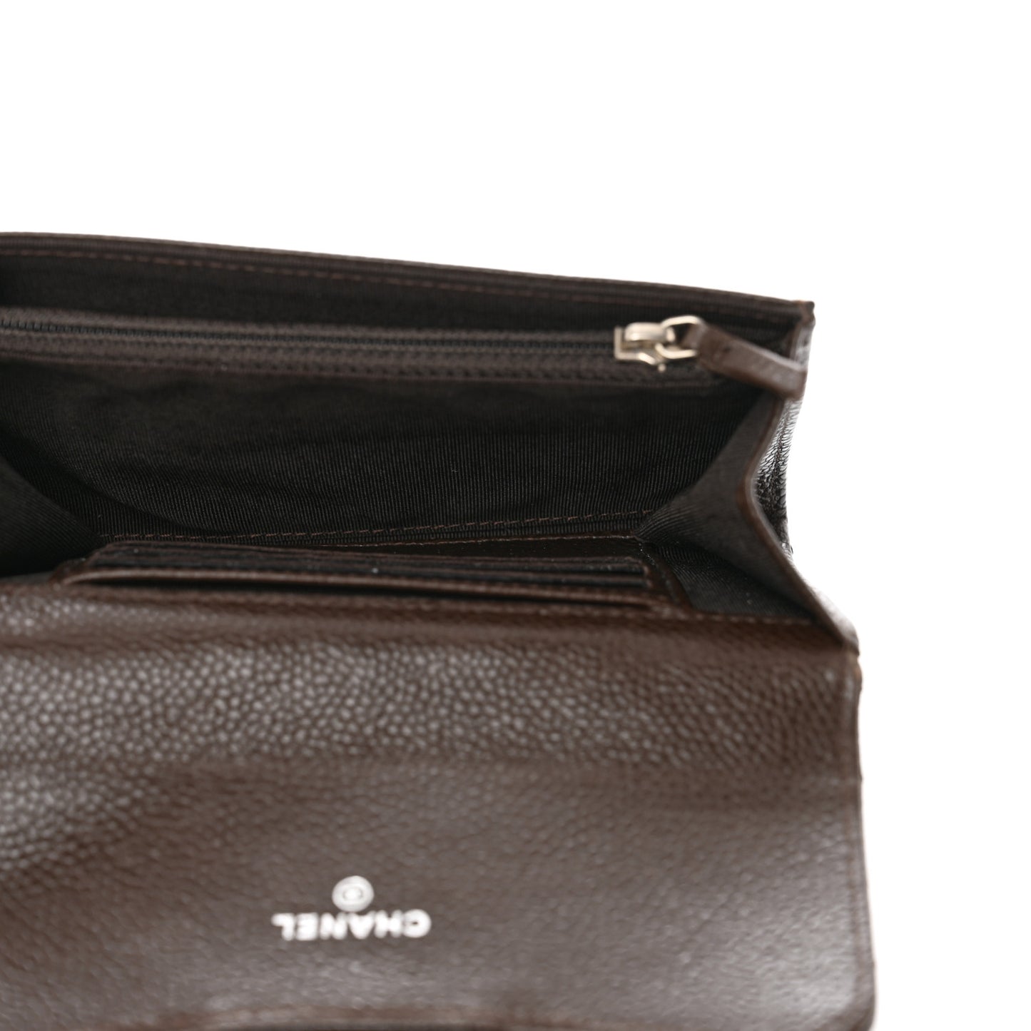 Caviar Quilted Small Flap Wallet Brown