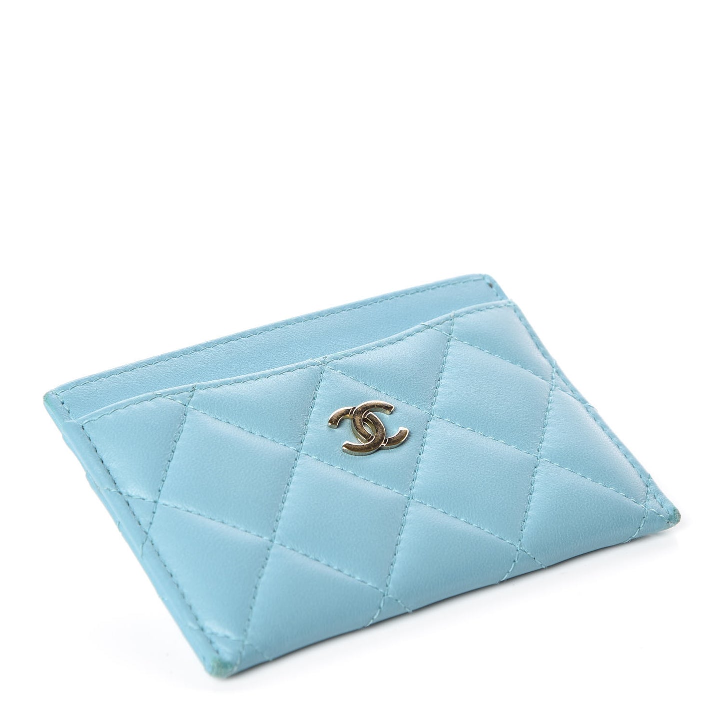 Lambskin Quilted Card Holder Blue