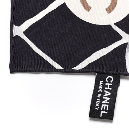Chanel Silk CC Camellia Scarf White Black 4 of 5