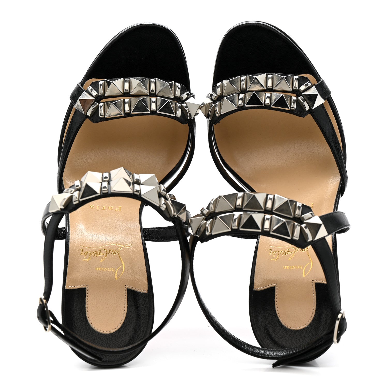 Christian Louboutin Calfskin Studded Galerietta 100 Sandals 39 Black 2 of 9
