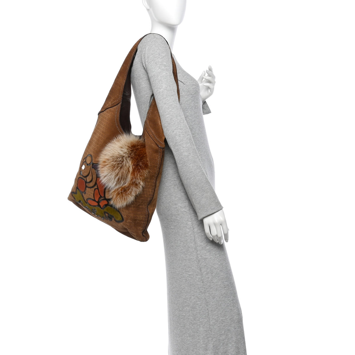 Fendi Suede Zucchino Fur Squirrel Hobo Brown 3 of 17