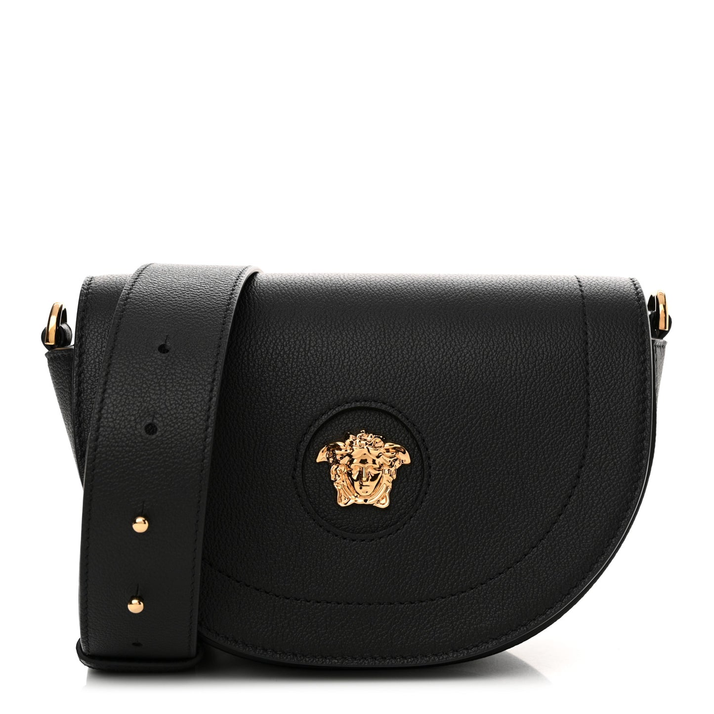 Grained Calfskin La Medusa Small Shoulder Bag Black