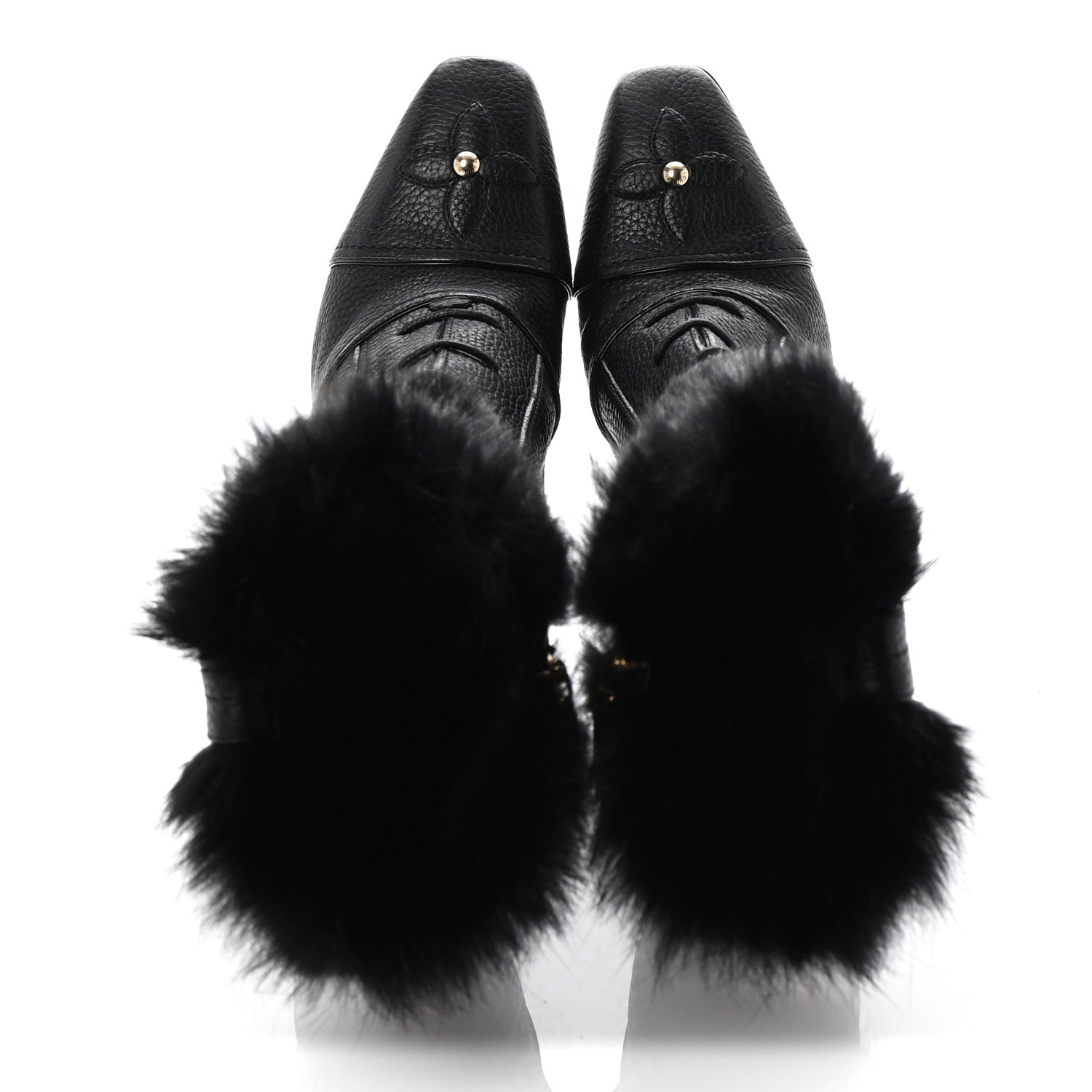 Louis Vuitton Grained Calfskin Fur Platform Ankle Boots 37.5 Black 2 of 9