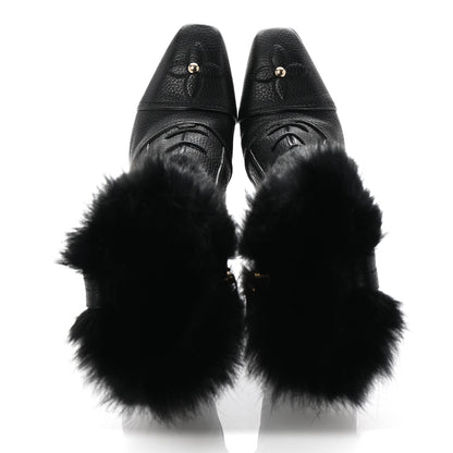 Louis Vuitton Grained Calfskin Fur Platform Ankle Boots 37.5 Black 2 of 9