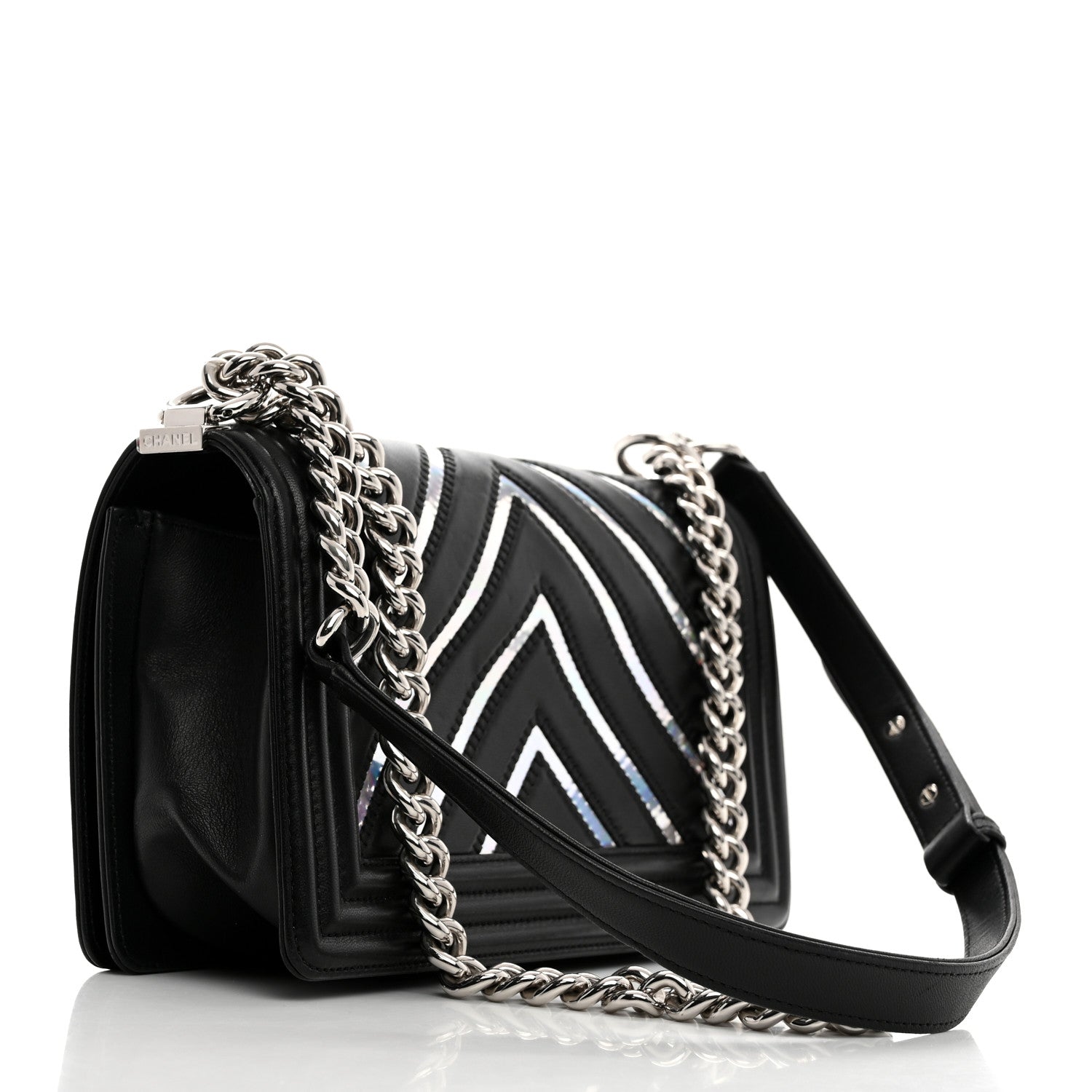 Chanel Lambskin Iridescent PVC Chevron Quilted Medium Boy Flap Black Silver 2 of 11