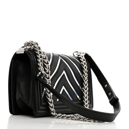 Chanel Lambskin Iridescent PVC Chevron Quilted Medium Boy Flap Black Silver 2 of 11