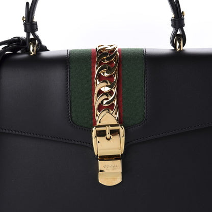 Gucci Calfskin Medium Sylvie Top Handle Bag Black 11 of 11