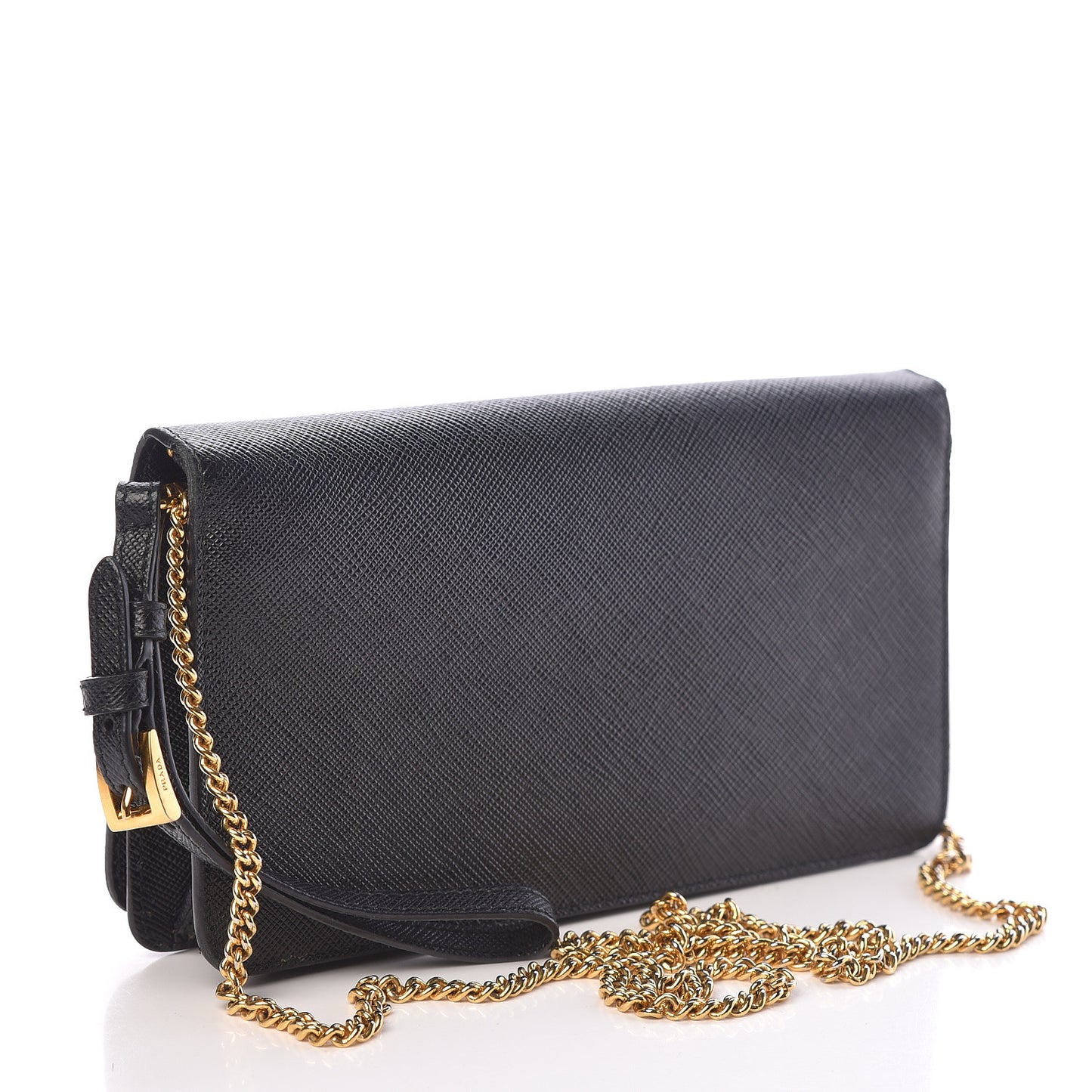 Saffiano Metal Mini Flap Crossbody Wristlet Bag Black
