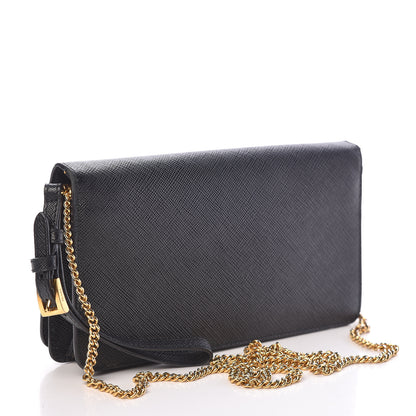 Prada Saffiano Metal Mini Flap Crossbody Wristlet Bag Black 4 of 9