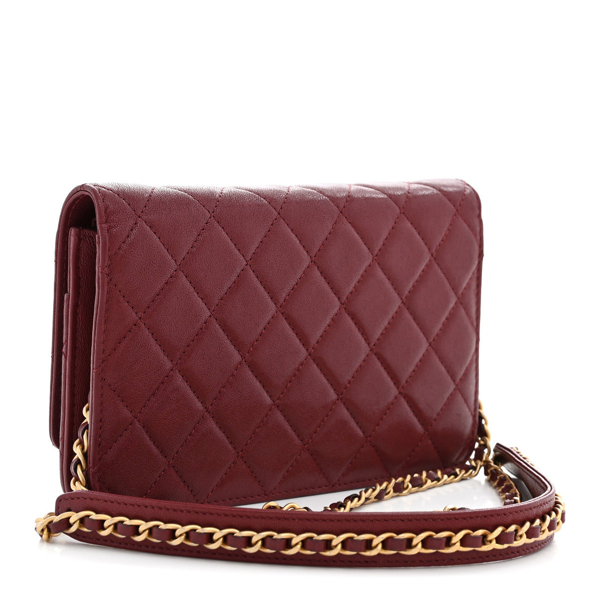 Lambskin Quilted Infinity Wallet On Chain WOC Burgundy