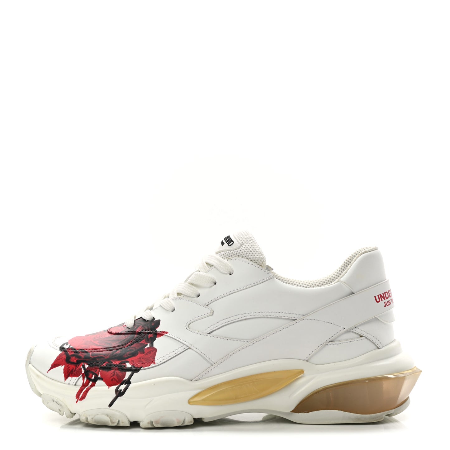 X UNDERCOVER Calfskin Womens Flower Print Bounce Sneakers 39 White Red