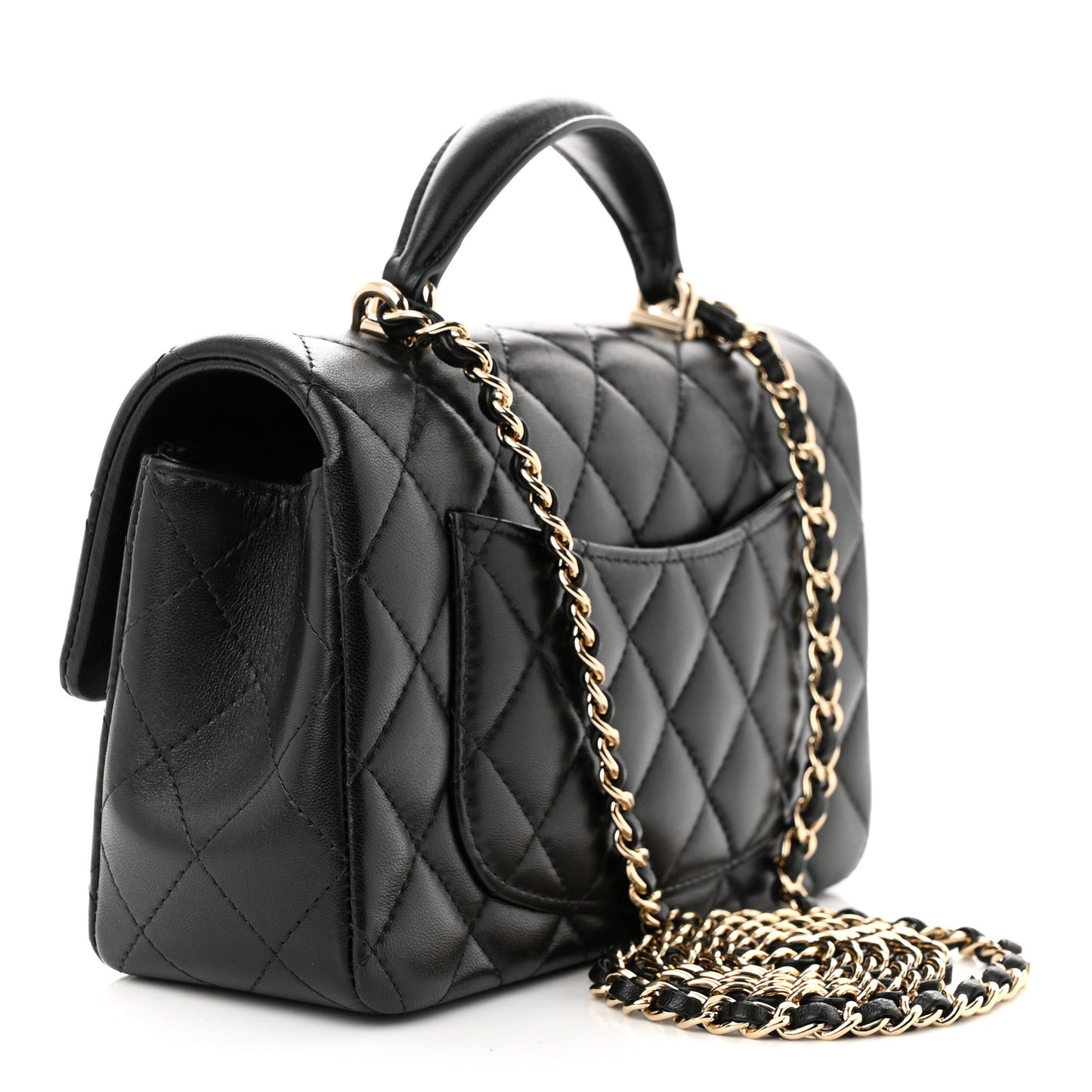 Lambskin Quilted Mini Top Handle Rectangular Flap Black