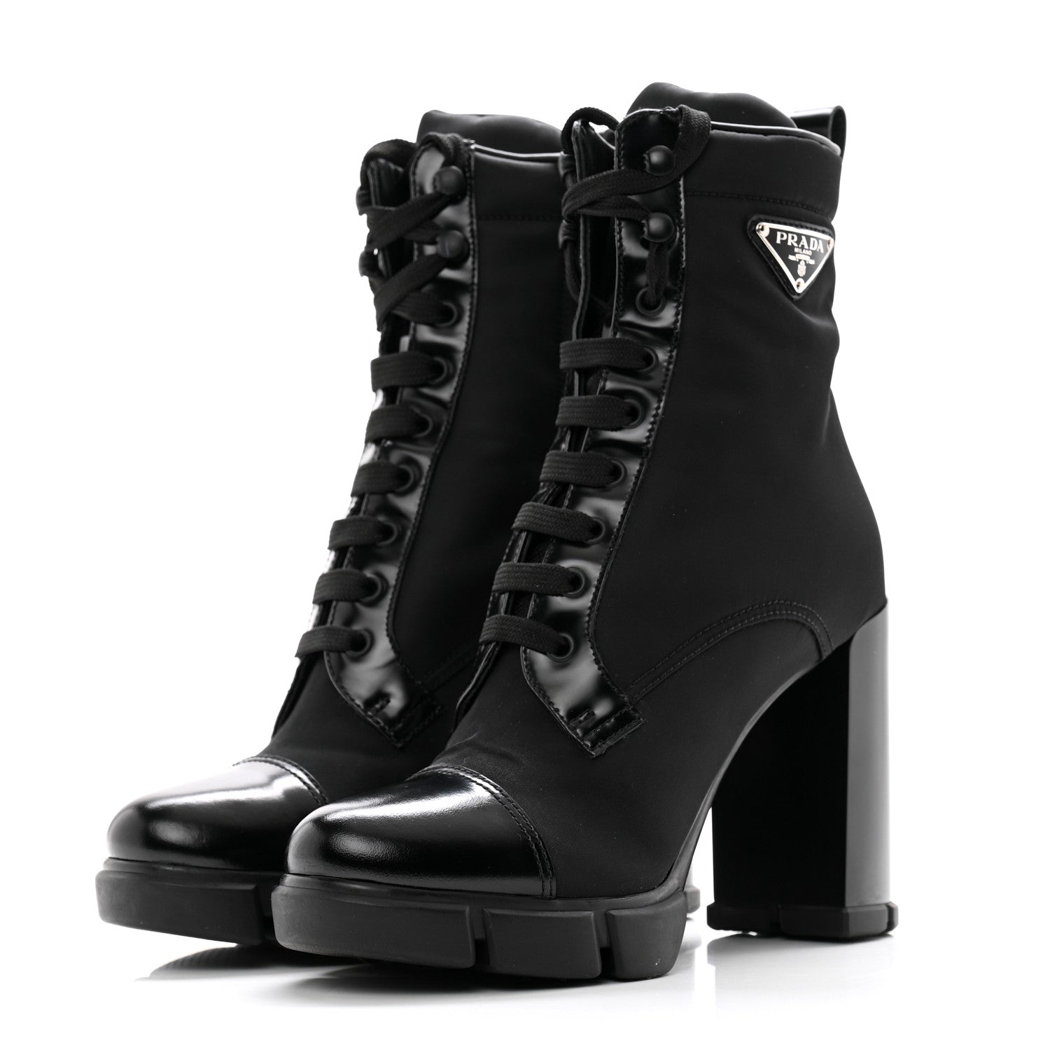 Prada Spazzolato Re-Nylon Metal Triangle Logo 110mm Ankle Boots 40 Black 3 of 14