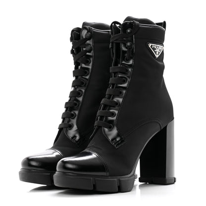 Prada Spazzolato Re-Nylon Metal Triangle Logo 110mm Ankle Boots 40 Black 3 of 14