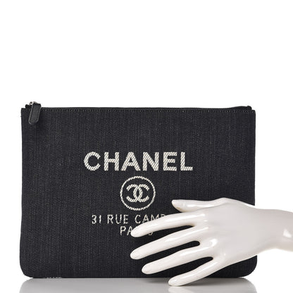 Chanel Denim Large Deauville Pouch Dark Blue 2 of 7
