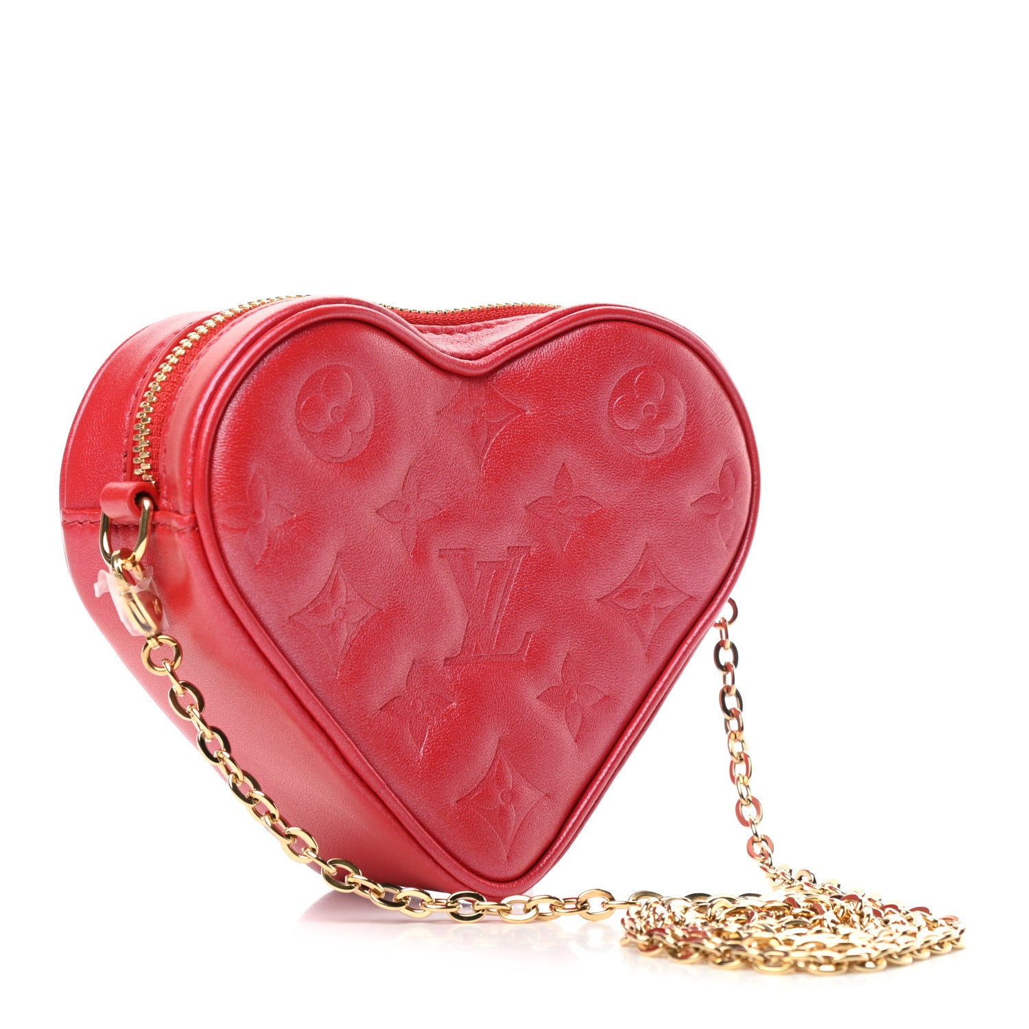 Louis Vuitton Lambskin Embossed Monogram Fall In Love Sac Coeur Heart Chain Bag Lipstick Red 2 of 4