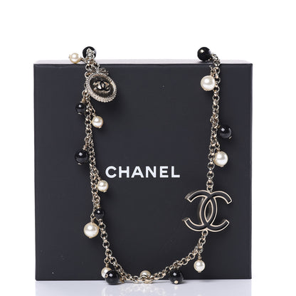 Chanel Pearl Beaded Enamel CC Coco Long Necklace Black Gold 5 of 5
