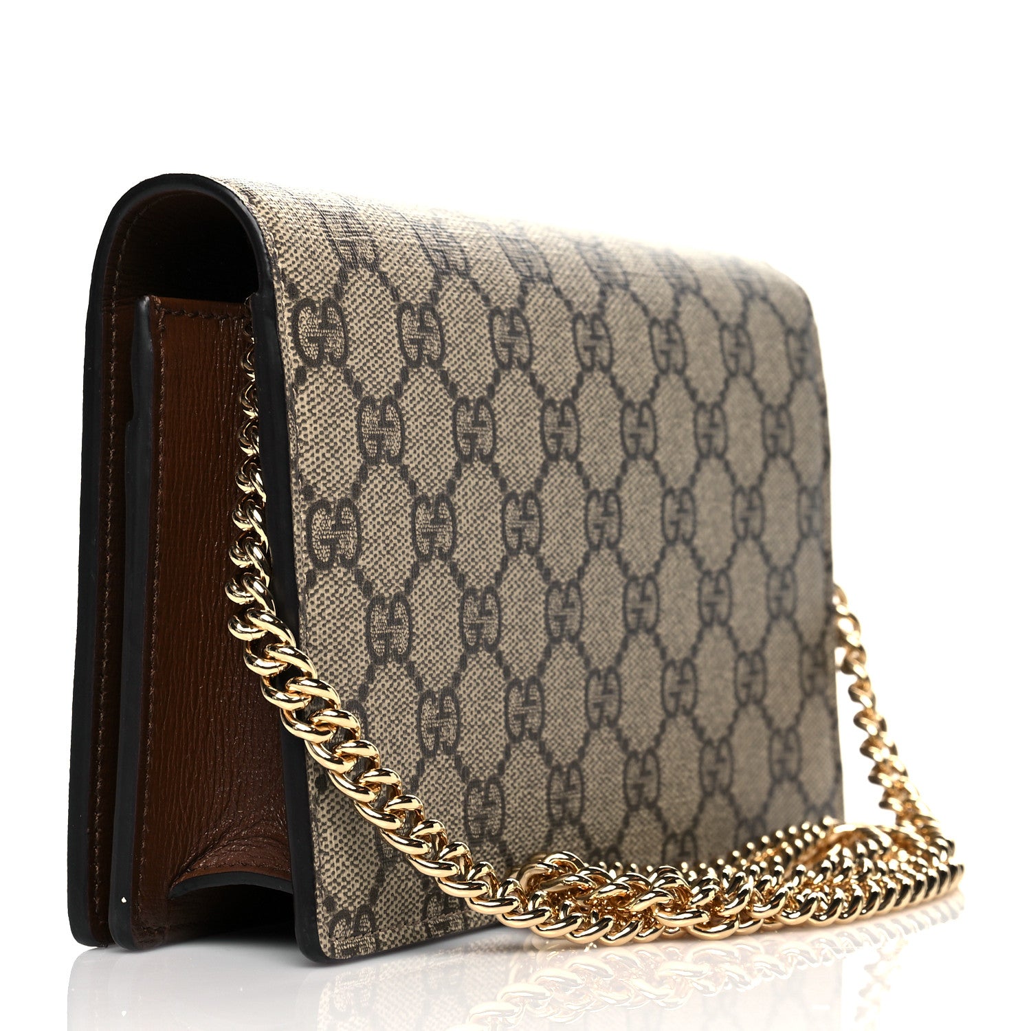 Gucci GG Supreme Monogram Script Logo Heart Wallet on Chain Beige Brown 2 of 10