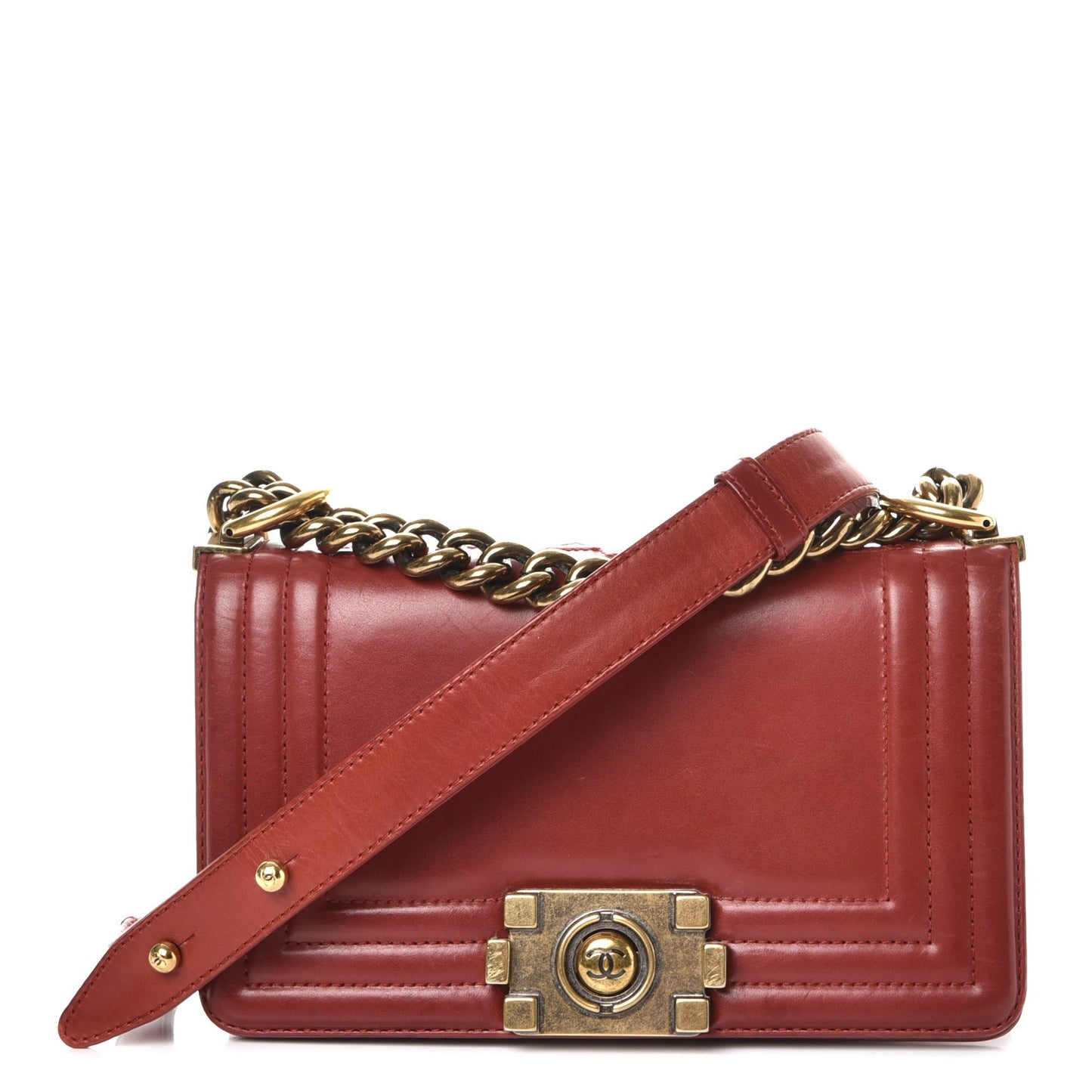 Glazed Calfskin Small Boy Flap Red