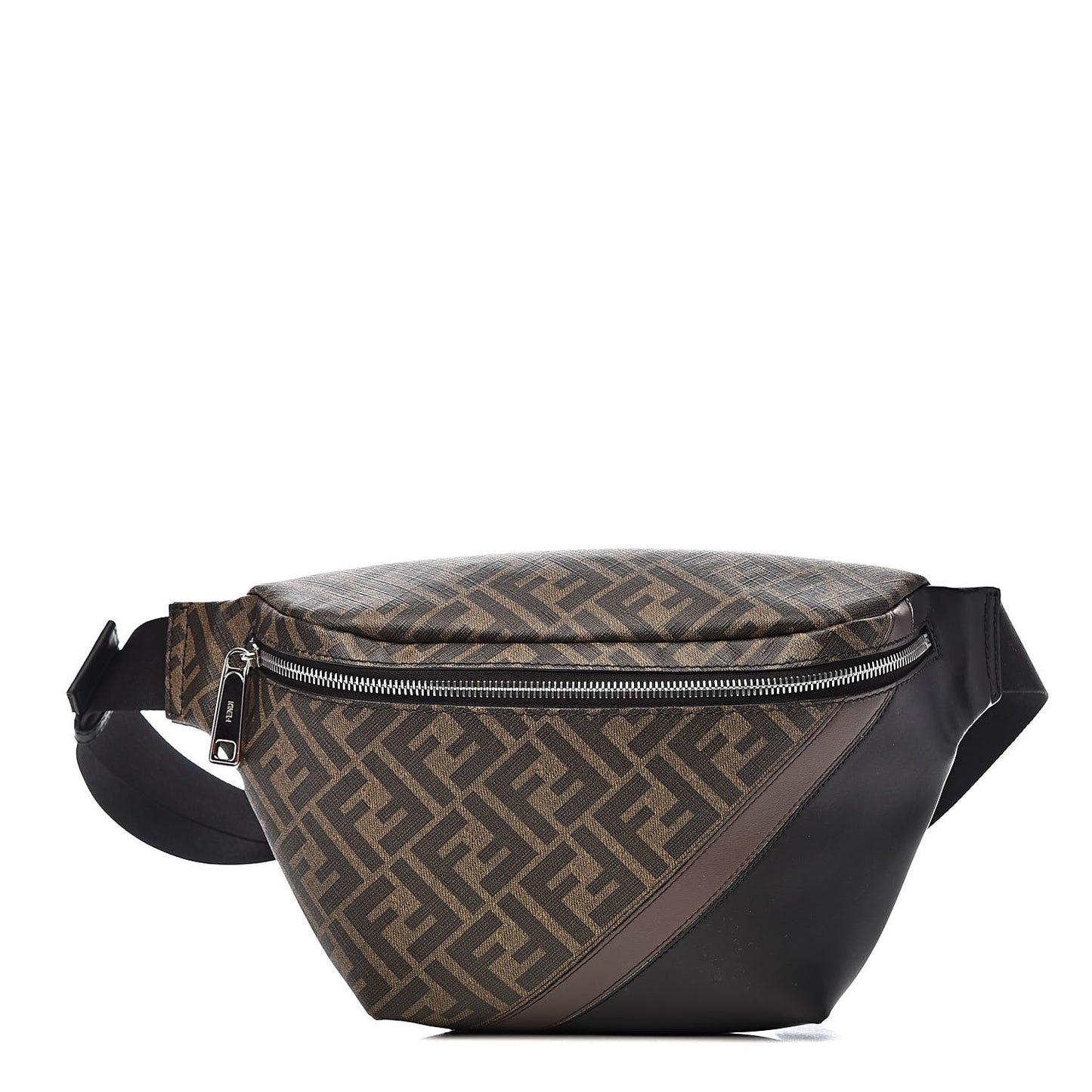 Glazed Fabric Vitello Liberty FF 1974 Diagonal Belt Bag Tobacco Moresco Black