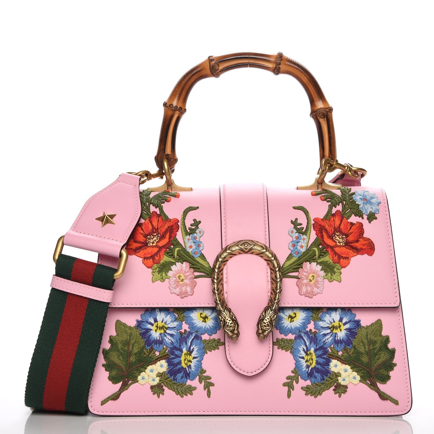 Gucci Calfskin Bamboo Web Embroidered Medium Dionysus Top Handle Bag Pink 1 of 11