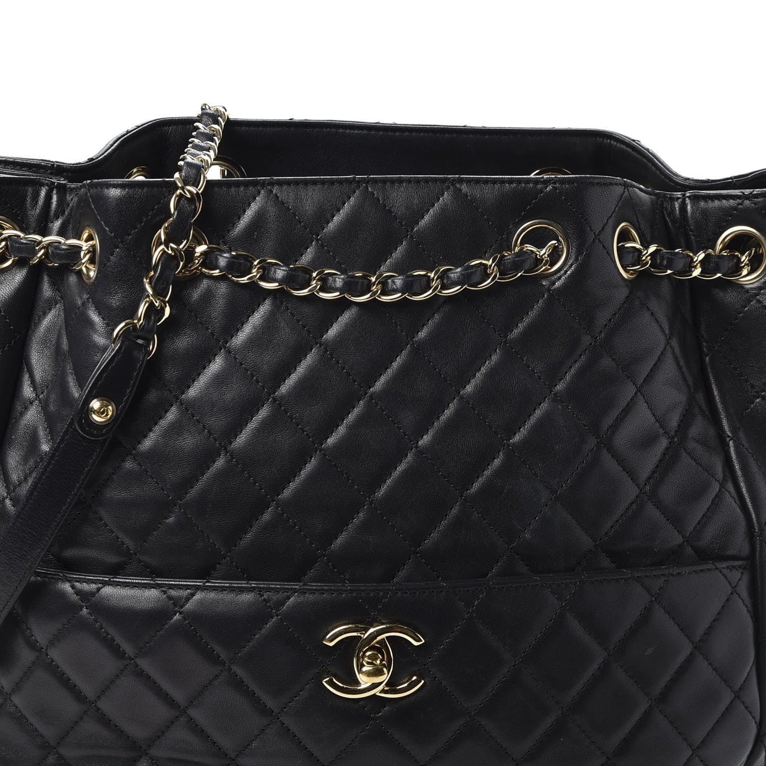 Chanel Lambskin Quilted Large Drawstring Bag Black 9 of 10