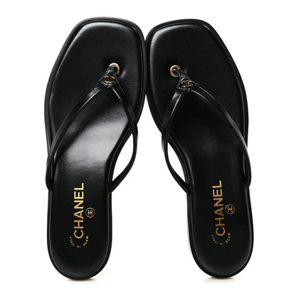 Chanel Goatskin CC Times Square Thong Sandals 40 Black 2 of 11