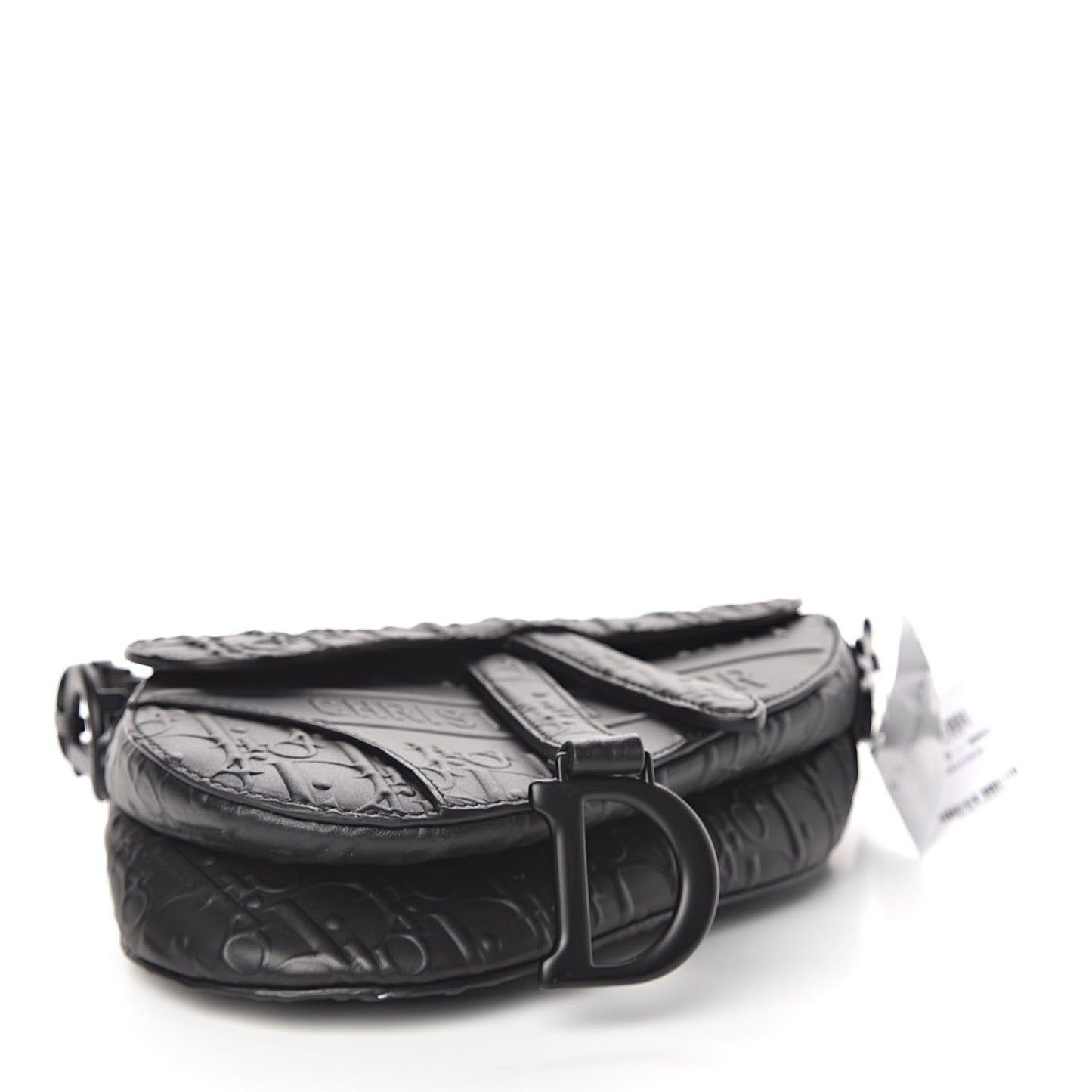Calfskin Embossed Oblique Mini Saddle Bag Black