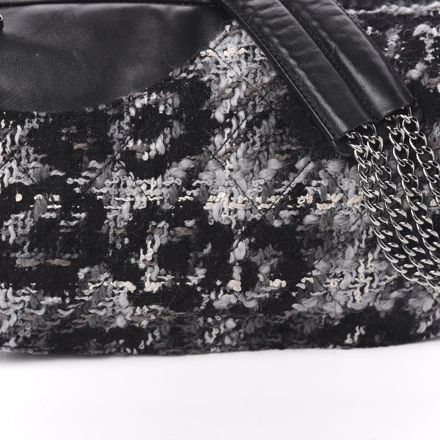 Chanel Tweed Quilted Camellia Shoulder Bag Black 10 of 11