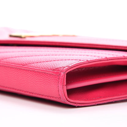 Saint Laurent Grain De Poudre Matelasse Chevron Monogram Chain Wallet Bubblegum 11 of 13
