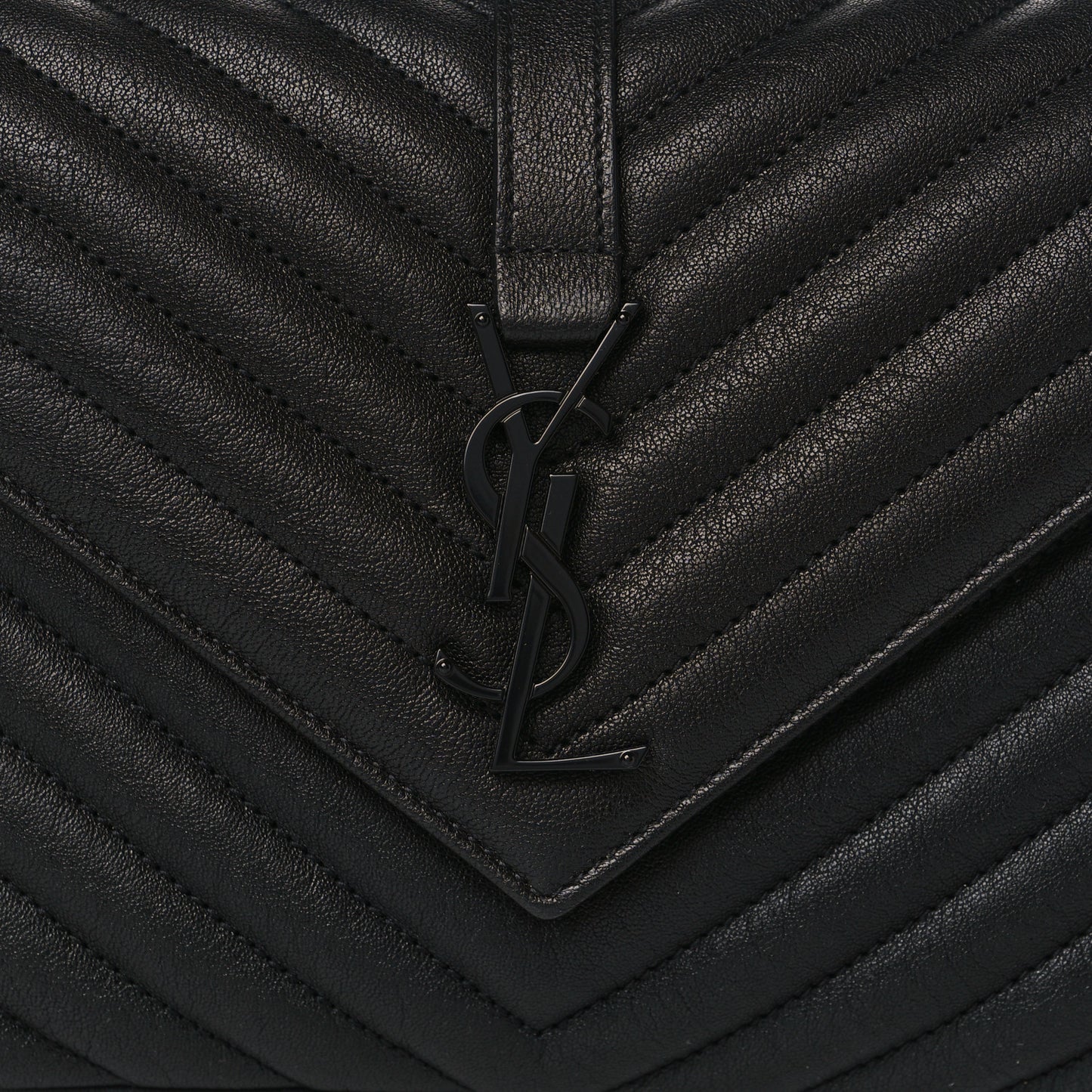 Sheepskin Matelasse Chevron Monogram Monochrome Medium College Bag Black
