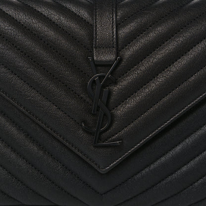 Saint Laurent Sheepskin Matelasse Chevron Monogram Monochrome Medium College Bag Black 7 of 9
