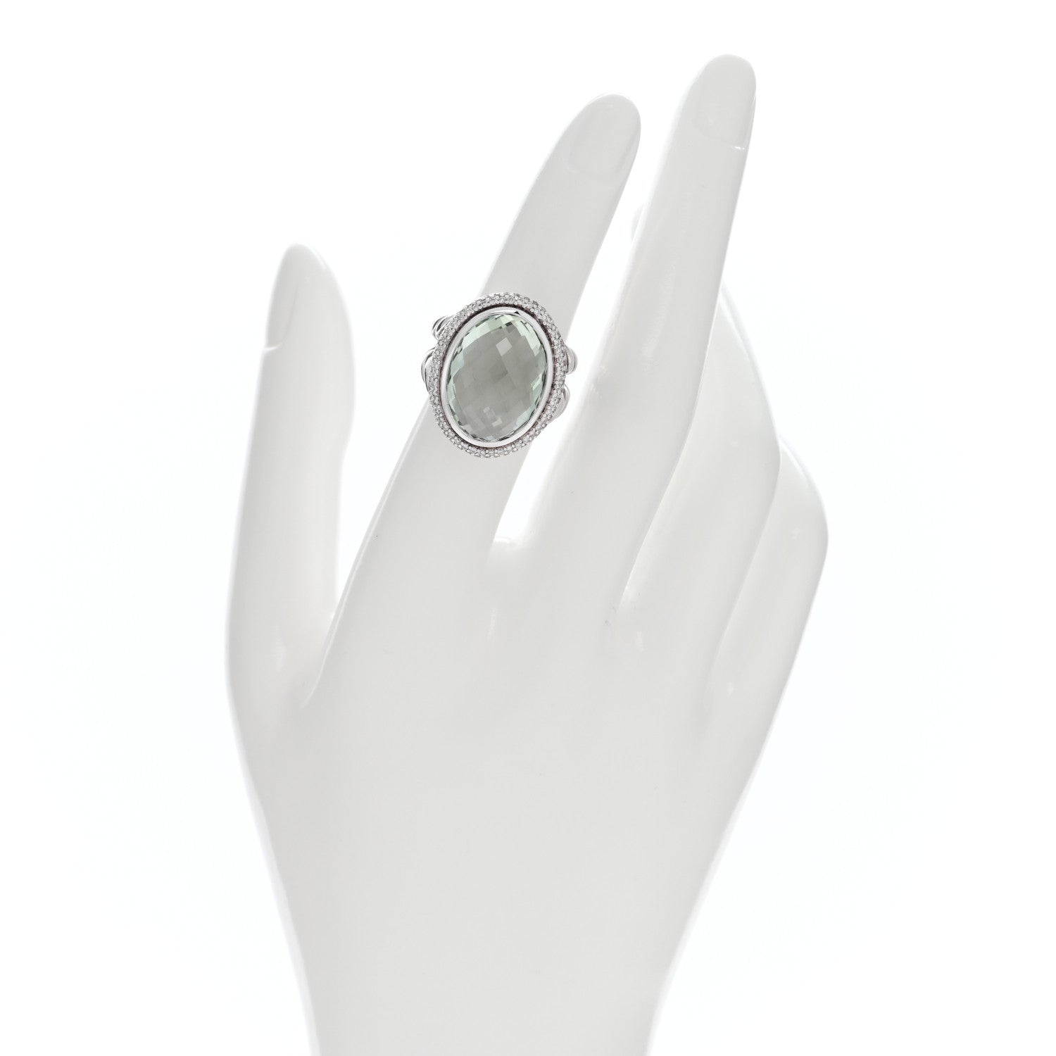 David Yurman Sterling Silver Diamond Prasiolite 18mm Signature Oval Ring 52 6 2 of 4