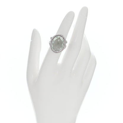 David Yurman Sterling Silver Diamond Prasiolite 18mm Signature Oval Ring 52 6 2 of 4
