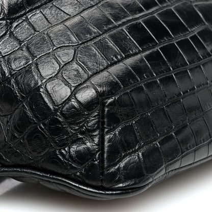 Saint Laurent Calfskin Crocodile Embossed Monogram Belt Bag Black 8 of 9