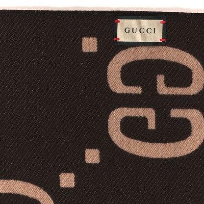 Gucci Wool Silk Monogram Jumbo GG Freedom Scarf Dark Brown Beige 3 of 4