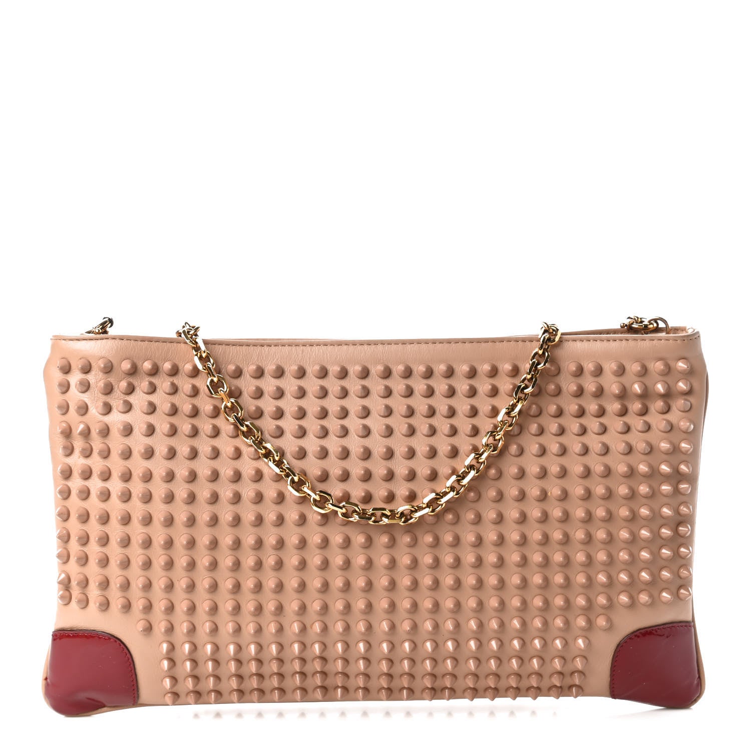 Christian Louboutin Calfskin Studded Loubiposh Chain Clutch Nude 1 of 11