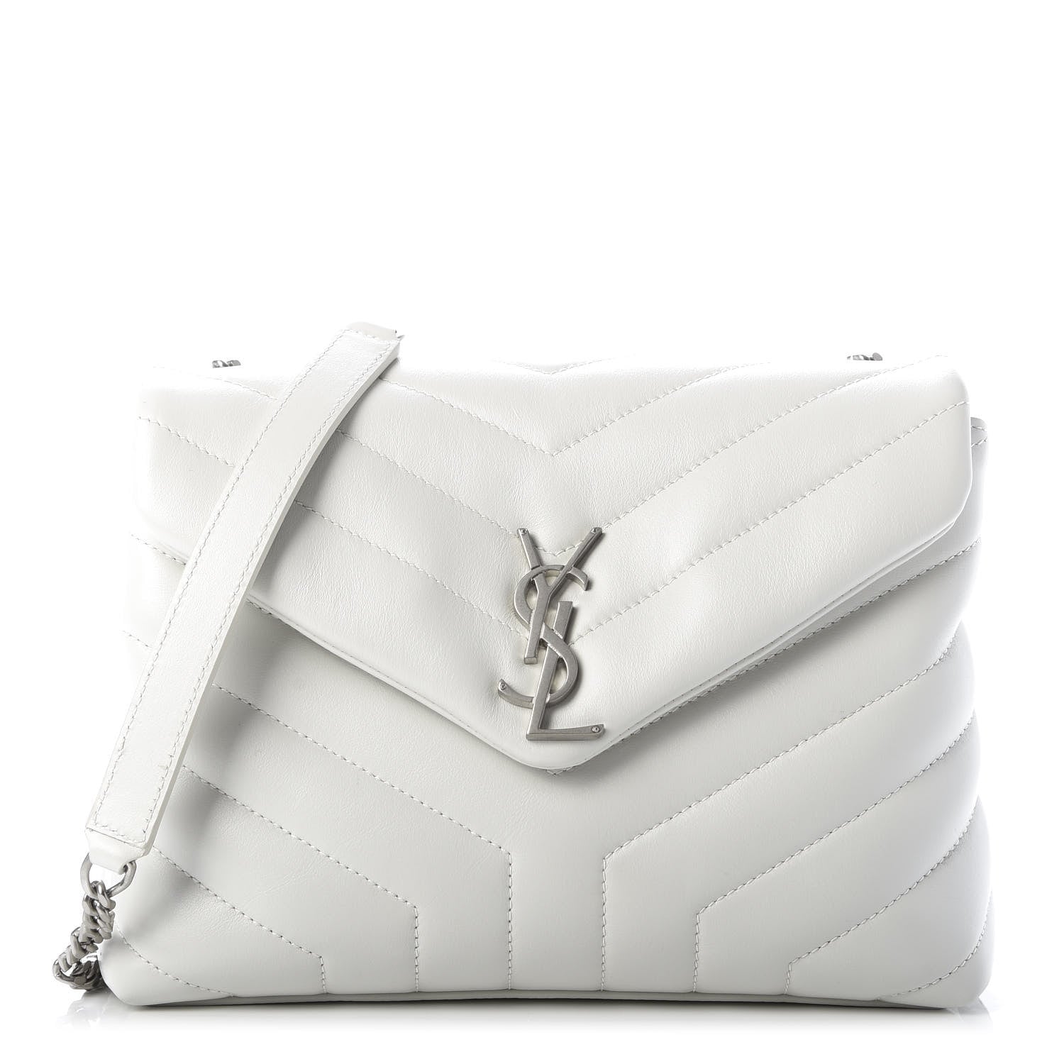 Saint Laurent Calfskin Y Quilted Monogram Small Loulou Chain Satchel Granite 1 of 9