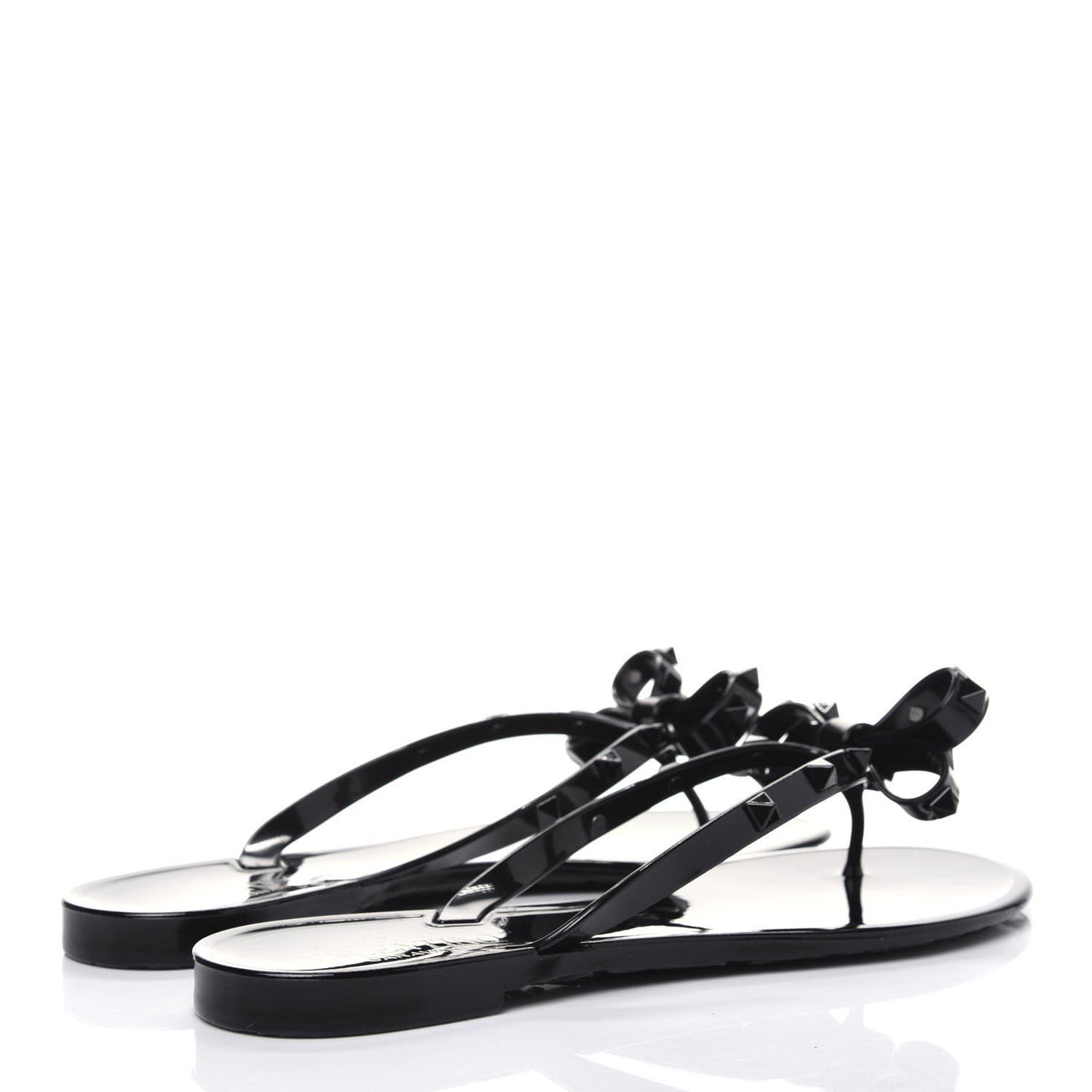 PVC Jelly Rockstud Bow Thong Sandals 40 Black
