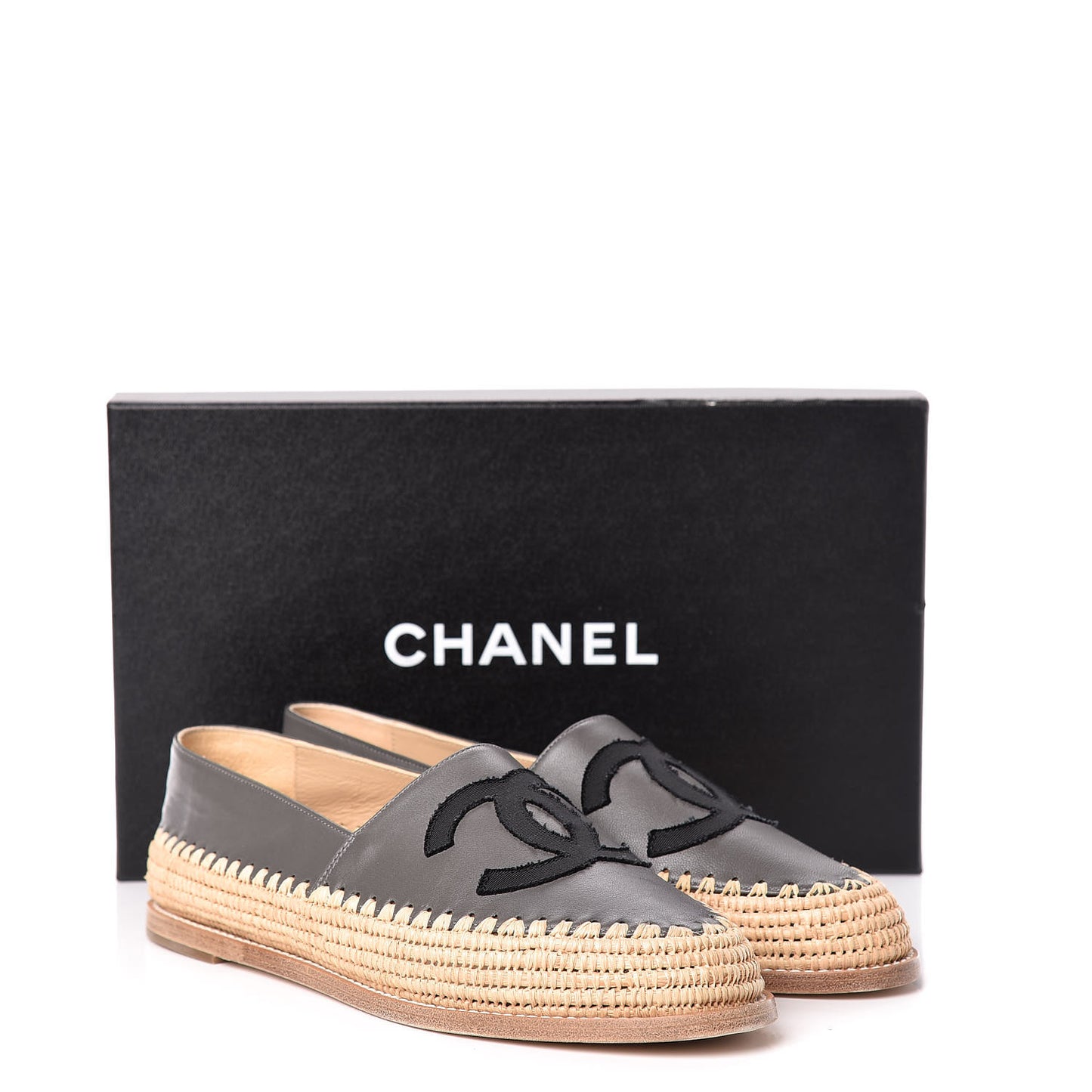 Lambskin Grosgrain CC Espadrilles 39 Grey Black