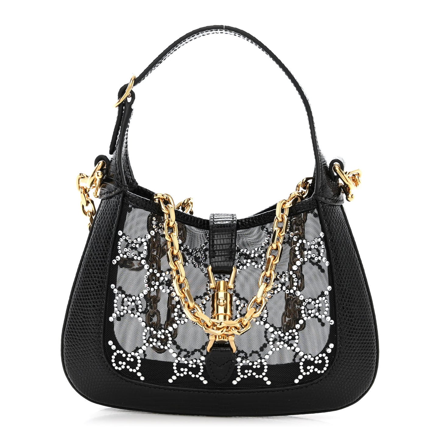 Lizard Mesh Crystal GG Monogram Mini Jackie 1961 Hobo Black