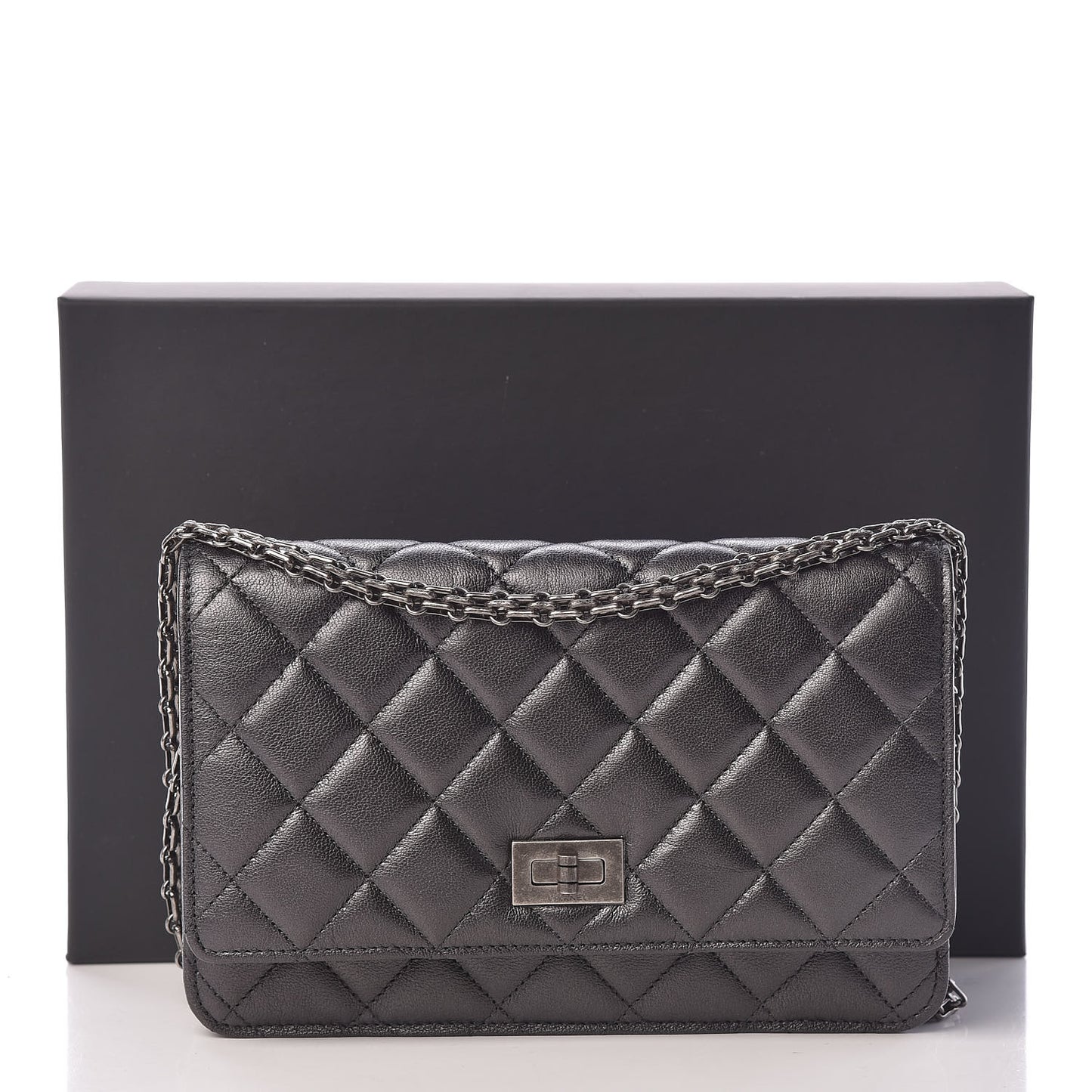 Calfskin Quilted Reissue Wallet On Chain WOC Grey