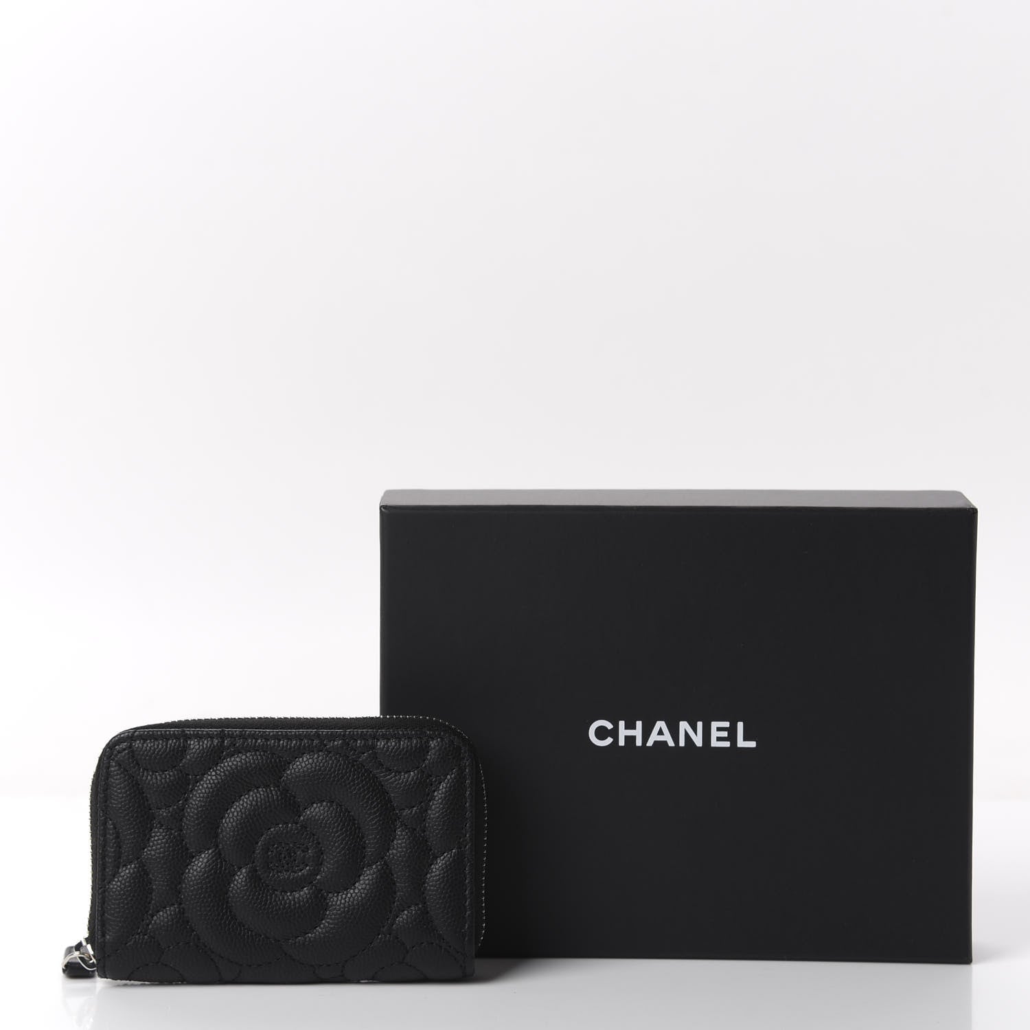 Chanel Caviar Camellia Embossed Zip Coin Purse Black 9 of 9