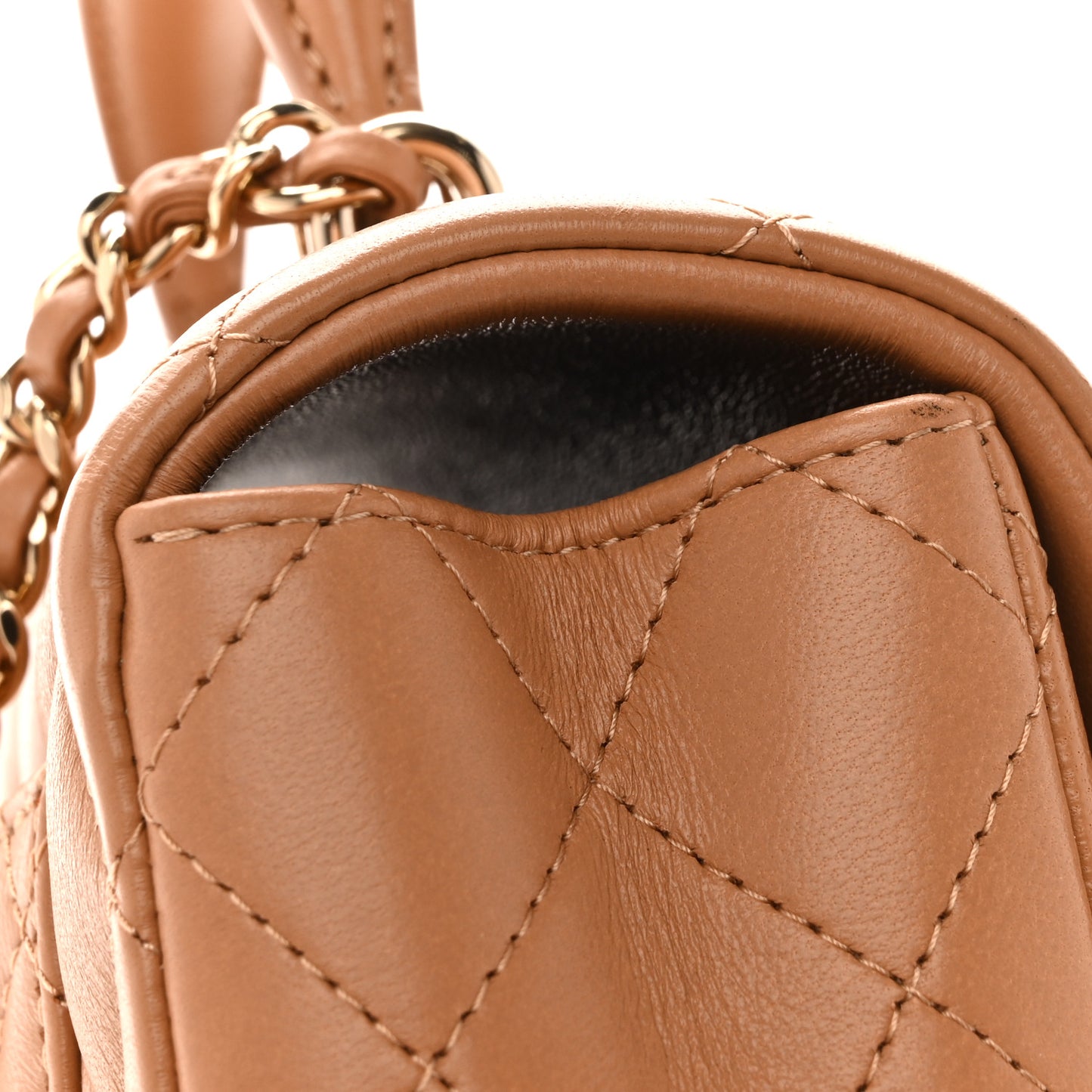 Lambskin Quilted Mini Top Handle Rectangular Flap Dark Beige