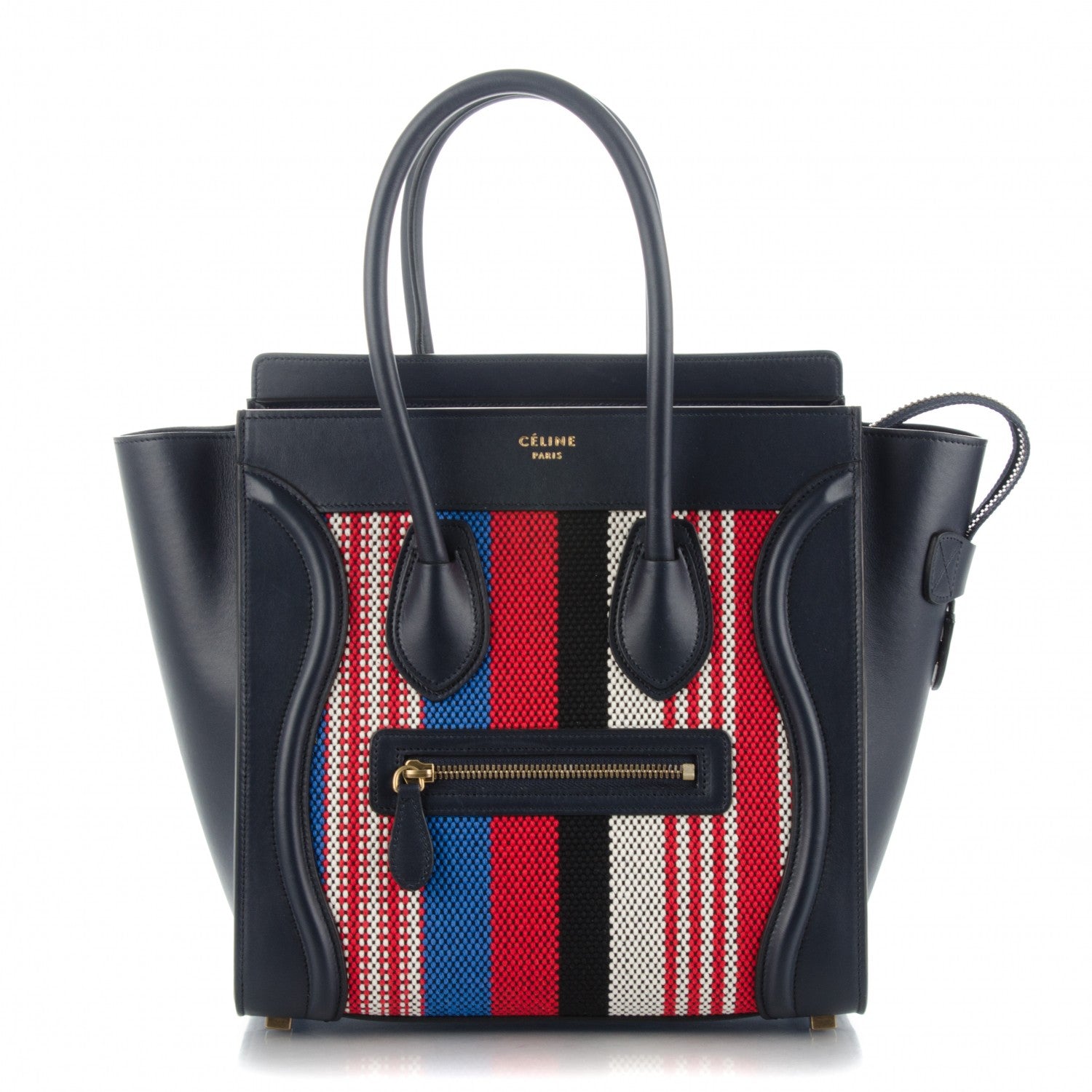 Celine Smooth Calfskin Striped Canvas Micro Luggage Navy Blue 1 of 7