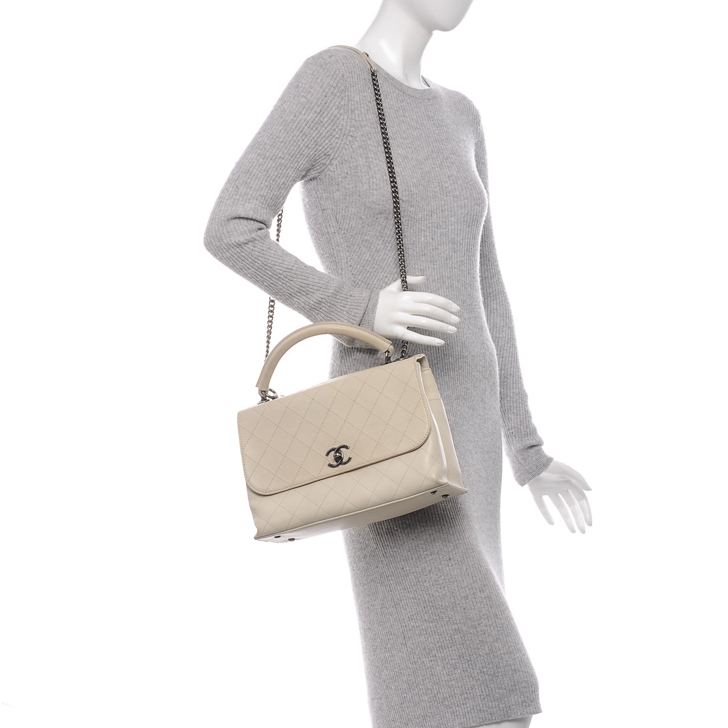 Chanel Calfskin Stitched Urban Luxury Top Handle Bag Ivory 2 of 10