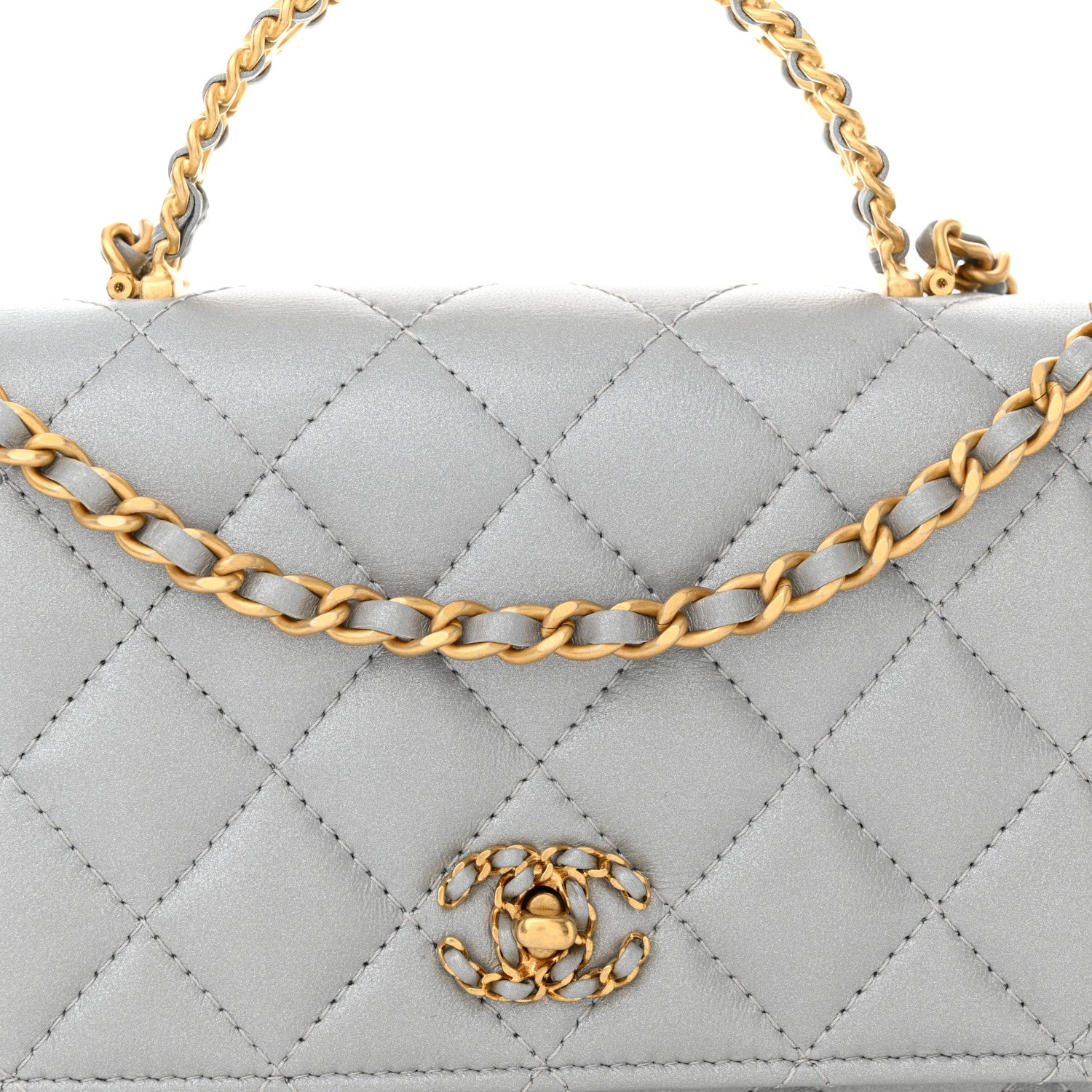Chanel Metallic Lambskin Quilted Crystal Top Handle Rectangular Flap Silver 9 of 12