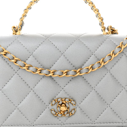 Chanel Metallic Lambskin Quilted Crystal Top Handle Rectangular Flap Silver 9 of 12